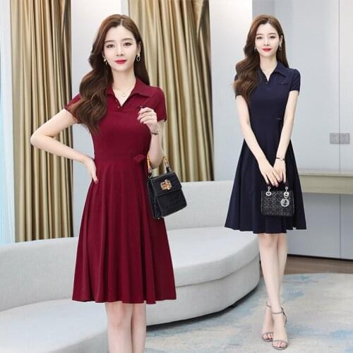 Summer Dress Women Casual Chiffon Shirt Dress Ladies Fashion Bandage Tunic Dress Female A line Work Knee-Length Dress Midi