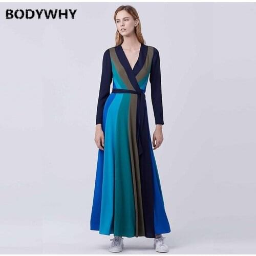 2020 Summer New Retro Style High-quality Silk Dress Female Print Fashion V-neck Lace-up Dress Long Sleeve Dress Women