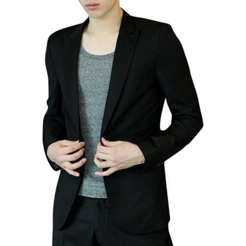Men Blazer Coat Slim Suit Korean Style Black Casual Business Daily Jackets JL