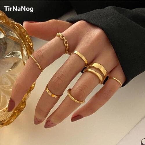 Punk Gold Wide Chain Rings Set For Women Girls Fashion Irregular Finger Thin Rings Gift 2021 Female Jewelry Party