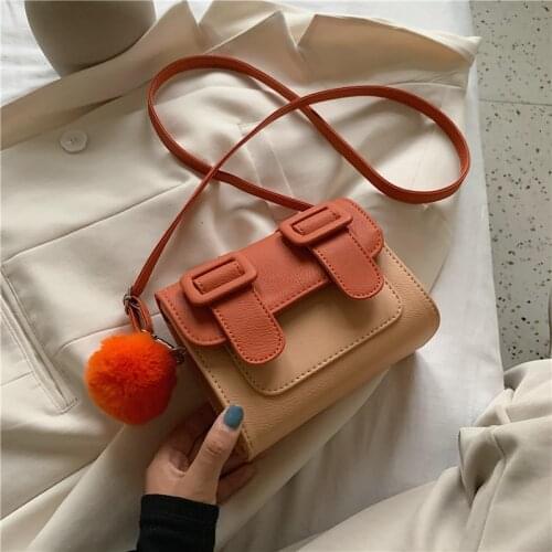2021 New Contrast Color Mini PU Leather Crossbody Bags For Women Summer Shoulder Handbags Female Cross Body Bag With Hair Ball