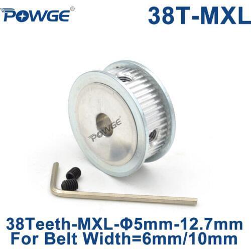 POWGE Trapezoid 38 Teeth MXL Timing pulley Bore 5/6/6.35/7/8/10/12/12.7mm for width 6mm 10mm MXL Synchronous Belt 38teeth 38T