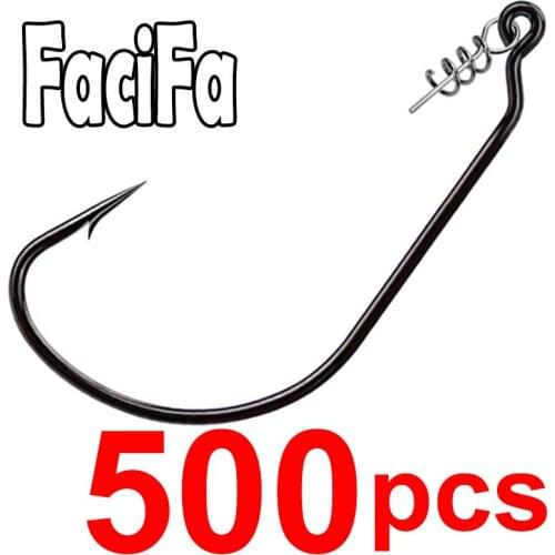 500 pcs Fishing Worm Hook with Spring Twist Lock For Soft Worm Lure Bass Barbed Carp Crank Fishing Hook