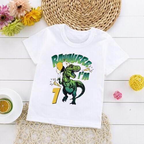 Cartoon Dinosaur Number Printed Kids T-shirt Baby Funny Birthday Gift T-shirt Children Short Sleeve Round Neck Toddler Top 0525