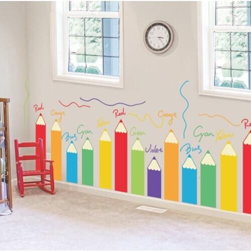 Cartoon Colorful Pencils Wall Sticker Boy Girl Nursery Kids Room Decoration Aesthetic Childern Bedroom Self Adhesive Wallpaper