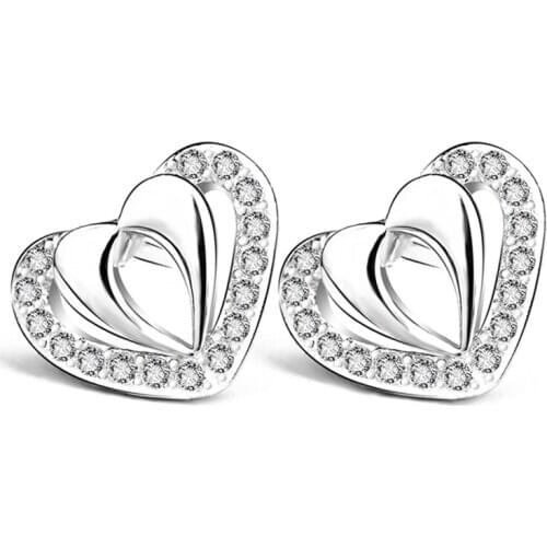 GNE1101 YAFEINI 925 Sterling Silver Earring Luxury Crystal CZ Love Heart Stud Earrings Trendy Classic Women Fashion Jewelry