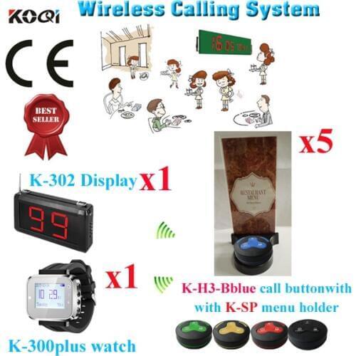 Service Call Bell Pager System CE Passed Good Quality Best Price Restaurant Pager(1 display+1 watch+5 button+5 menu holder)