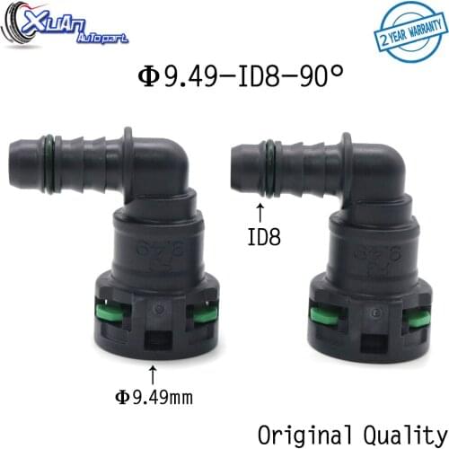 XUAN 2pcs 9.49mm 9.49 ID8 10x8 90 degree 3/8 Fuel Pipe Joint Auto Plastic Fuel Line Quick Connector for Ford Tesla