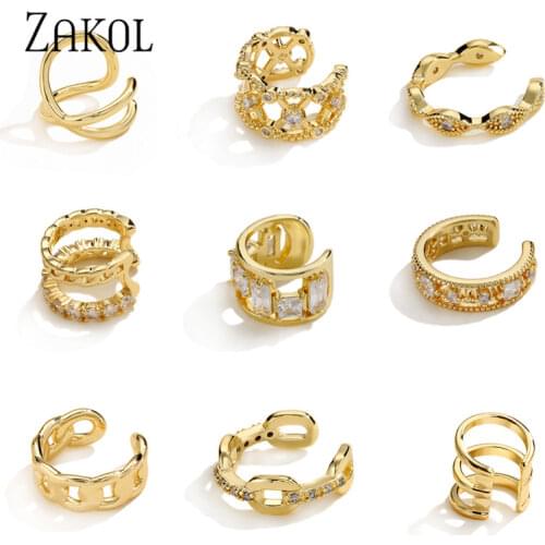 ZAKOL Simply 1 Pcs Zircon Ear Cuff Pretty Fashion Cz Metal Non-Piercing Fake Cartilage Clip Earrings Jewelry for Women Girl Gift