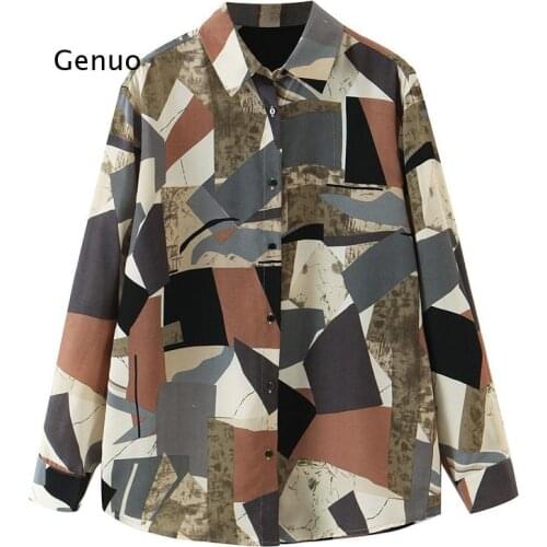 Spring Autumn Women Retro Casual Shirt Loose Oversized Button Blouses Long Sleeves Female Printing Blusas Ladytops Coat Jacket