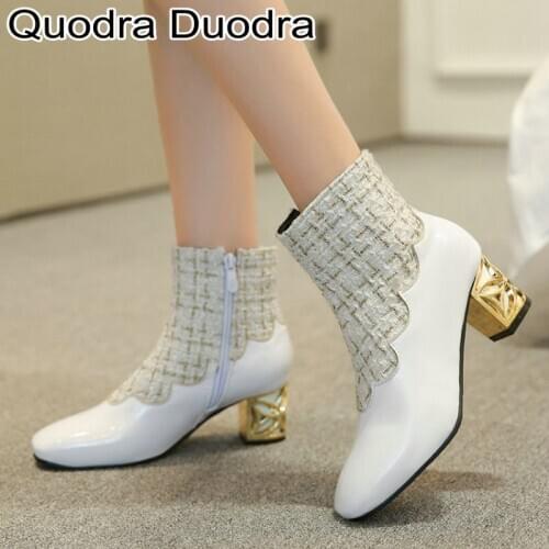 Ankle boots new shoes Winter/Autumn Women shoe Thick High Heels plush Boot Pointed Toe female lady big size 43 46 elegant chunky