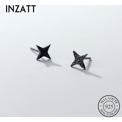 INZATT Real 925 Sterling Silver Red Black Zircon Star Stud Earrings For Fashion Woman Party Fine Jewelry Punk Accessories Gift