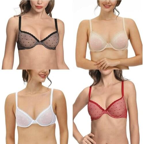 Womens Sexy Lingerie Perspective Lace Bralette Bras Underwire Ladies Mesh Underwear Brassiere BH Tops Cup A B C D DD E DDD F