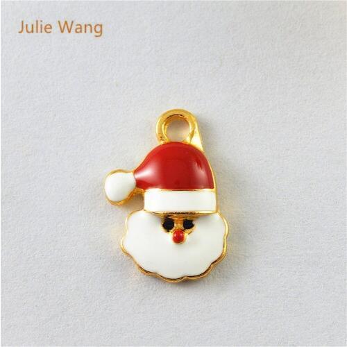 10pcs Gold Base Red White Christmas Santa Head Mini Enamel Pendant Hanging Handmade Crafts Accessory For Jewelry Christmas Deco
