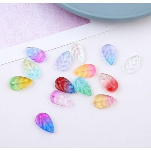 100pcs/lot Gradient color print geometry leaves shape glass beads diy jewelry earring/bracelet/necklace pendant accessory