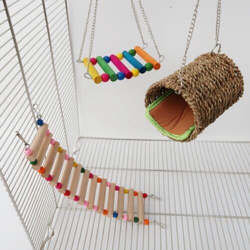 3pcs/set Birds Standing Rack Parrot Toy Bird Pet Parrot Ladders Climbing Toy Hanging Natural Wood Bird Toys Accessories Supplies