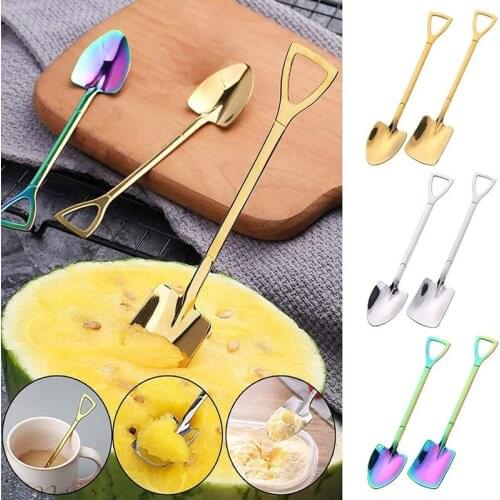 6/8/10pcs Mini Ice Cream Spoons 15cm Stainless Steel Coffee Tea Candy Shovel Spoon Watermelon Dessert Shovel Kitchen Accessories