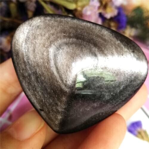 60-75g Natural Quartz Crystal Silver Obsidian Cat Eyes Heart shaped Healing Home decoration Gift Chakra Quartz Healing Cristal