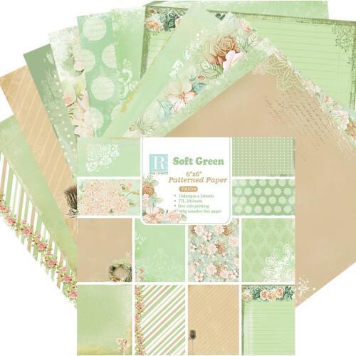 DIY Photo Album Green Decorative Scrapbooking Papers Crafts Art Card 6" Single Side Printed 24 Sheets /Set