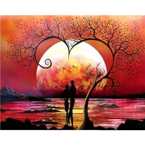Diy Diamond Painting Sunset 5D Diamond Embroidery Landscape Diy Full Round Mosaic Rhinestone Picture Wedding Home Decor