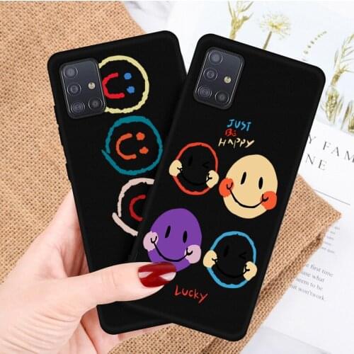 Phone Case for Samsung M21 M31S M41 M51 M10 M20 M30S M40 A8 A9 A12 A80 A90 A81 A91 Fashion Cartoon Smile Face Black Soft Cover