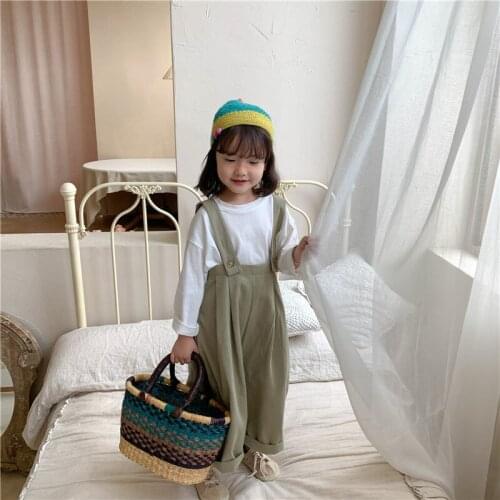 Korean Style Kids Overalls Spring Autumn New Baby Casual Loose Solid Jumpsuit 2-8 Y Children Boys Girls Wide Leg Suspender Pants