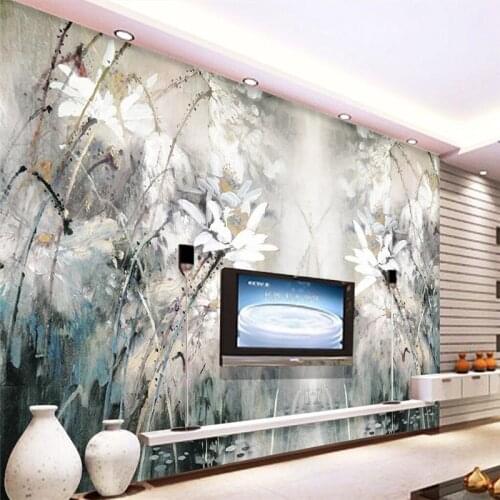 Beibehang background lotus oil painting abstract lines hotel bedroom wall living room home decoration wallpaper fotobehang