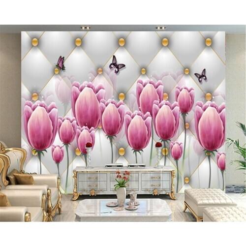 Beibehang Photos Wallpapers Large Mural Background Wallpapers Living Room TV Soft Buns Tulips Flowers Floral 3d mural Wallpaper