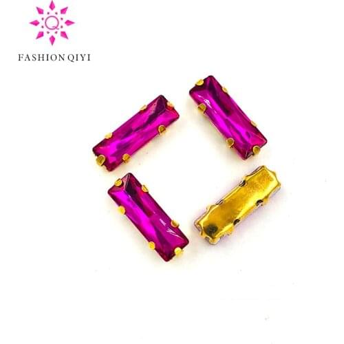 HOT SALE 5X10mm/5X15mm Rose red glass sew on rhinestones gold bottom rectangle shape loose rhinestones DIY wedding decoration