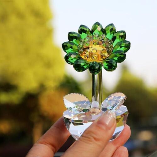 Crystal Sunflower Figurine Car Interior Decor Craft Unfading Bouquet Sculpture Glass Home Office Decor Ornament Fengshui Gifts