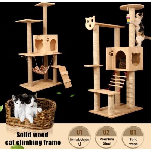 Cat Climbing Frame Cat Litter Cat Frame Solid Wood Sisal Multi-layer Cat Scratcher Hammock Cat Supplies Toys Cat Climbing Frame