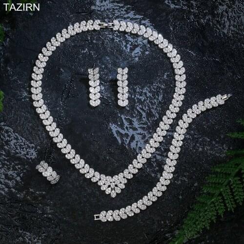 Wedding Jewelry Set Dress Accessories Luxury Zircon Necklace Bracelet Earrings Ring Bride Platinum CZ Women Birthday Ornaments