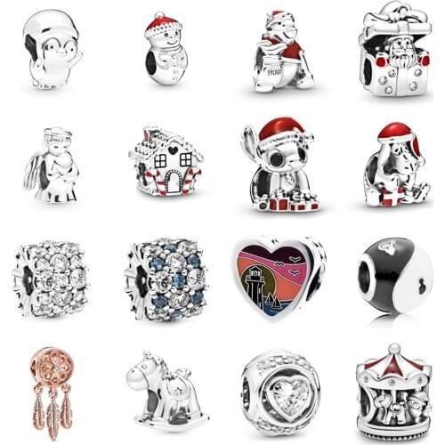 NEW 2021 100% 925 Sterling Silver Penguin Angel Snowman Love Heart Charm Pendant Fit DIY Original Bracelet Fshion Jewelry Gift