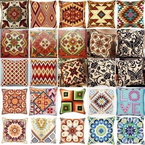 Patterns 11 DIY Needlework Kit Acrylic Yarn Embroidery Pillow Tapestry Canvas Cushion Front Cross Stitch Pillowcase