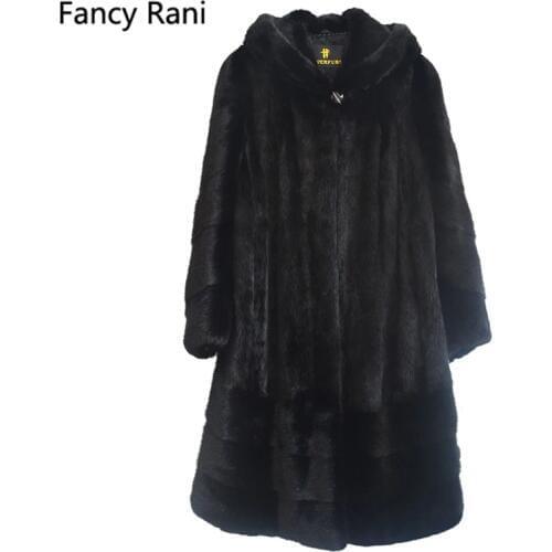 New Luxury 120cm Real Mink Fur Coat Hooded X-Long Natural Fur Coat Russian Genuine Mink Fur Coat Women Black Coats with Fur Hood