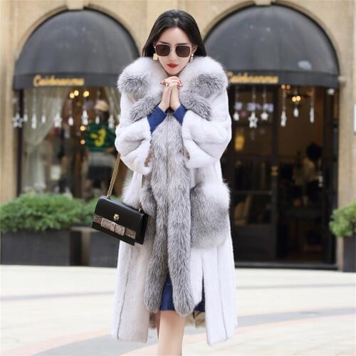 2020 New Womens Real Mink Fur Coat Long Winter Jacket Fox Fur Collar Fashion Luxury Natural Fur Coats and Jackets Women LL1208