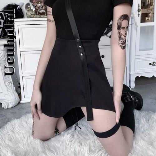 Ucuhulnl Gothic New Irregular Single Strap Skirt A-line Skirt Functional Wind Bf Leggings Drawstring Street Skirt
