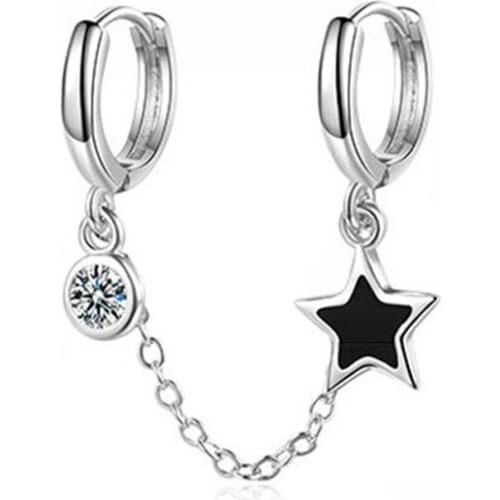 Newest Fashion Double Pierced One-piece Ear Buckle Five Star 925 Silver Crystal Zirconia Clip Earrings For Woman Jewelry