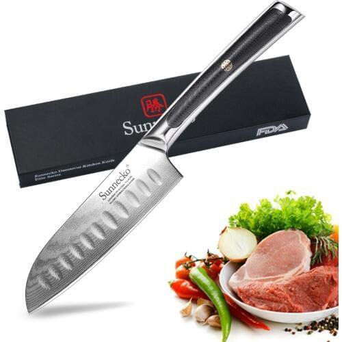 SUNNECKO 5" inch Santoku Knife Kitchen Chef Knives Japanese 73-Layers Damascus VG10 Steel Sharp Blade G10 Handle Cutting Tools
