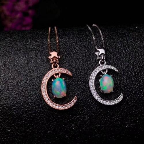 Lovely Star Moon natural Multicolor opal Pendant necklaces natural gemstone pendant S925 silver Women party luck fine jewelery