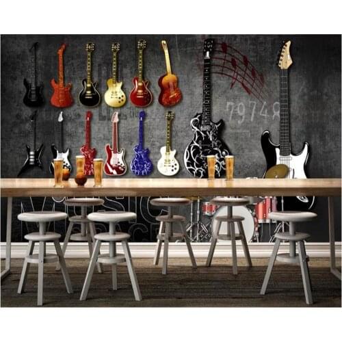 Custom 3d wallpaper personality graffiti retro nostalgic music guitar background wall living room restaurant wallpaper 3d mural