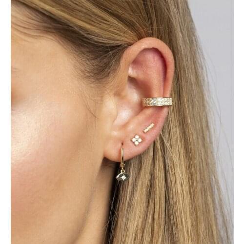 Gold filled geometric evil eye shape Engraved north star Simple fashion women lucky hoop charm earrings