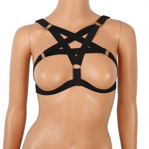 Pentagram Sexy Ladies Women Body Chest Harness Bra Chest Bondage Lingerie Cupless Cage Bra Upper Body Chest Belt Goth Crop Tops