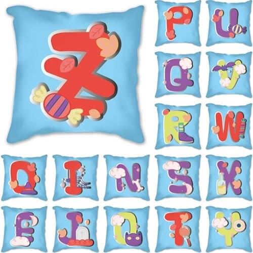 Blue Cushion Letter Print Throw Pillow Cover Case Linen Nordic Masterpiece Cushion Cover For Sofa Home Decor Pillowcase 45cm