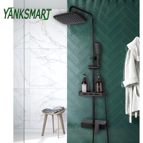 YANKSMART Bathroom Faucet Matte Black Rainfall Spout Shower Bath Faucet Set Wall Mounted Bathtub Shower Mixer Tap Combo Kit