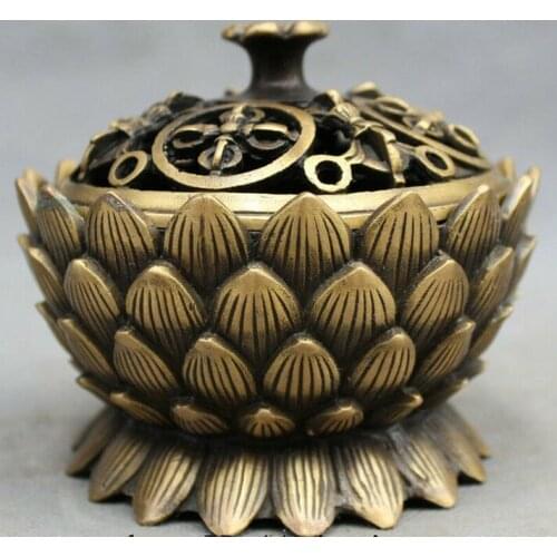 Tibet Bronze Buddhist Vajra Talismans Statue Lotus Flower Incense Burner Censer
