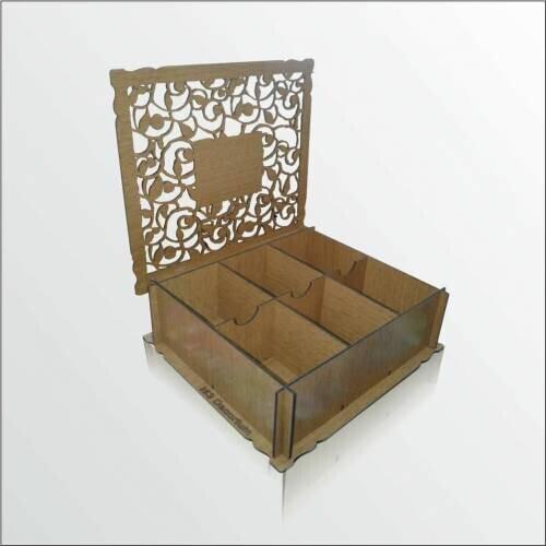 Solid Mystic wood carving embroidered tea bag storage box decorative kitchen early gray tea arometerapi tea bag box 6 compartments