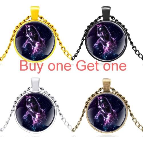 Unique Starry Horse Fashion Charm Glass Dome Pendant Necklace Men Women Jewelry Gifts