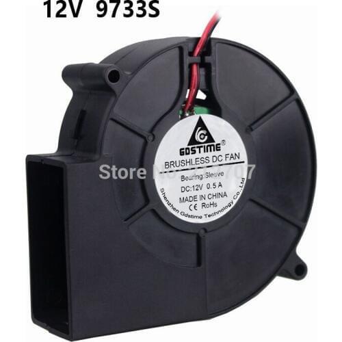 1 Piece High Air Pressure 2Pin 9733 97x33mm 97mm Air Flow Cooler 12V Brushless DC Blower Fan