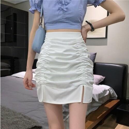 Spring 2021 new a-line skirt Korean version of folds, high waist, thin, split, all-match bag hip short skirt